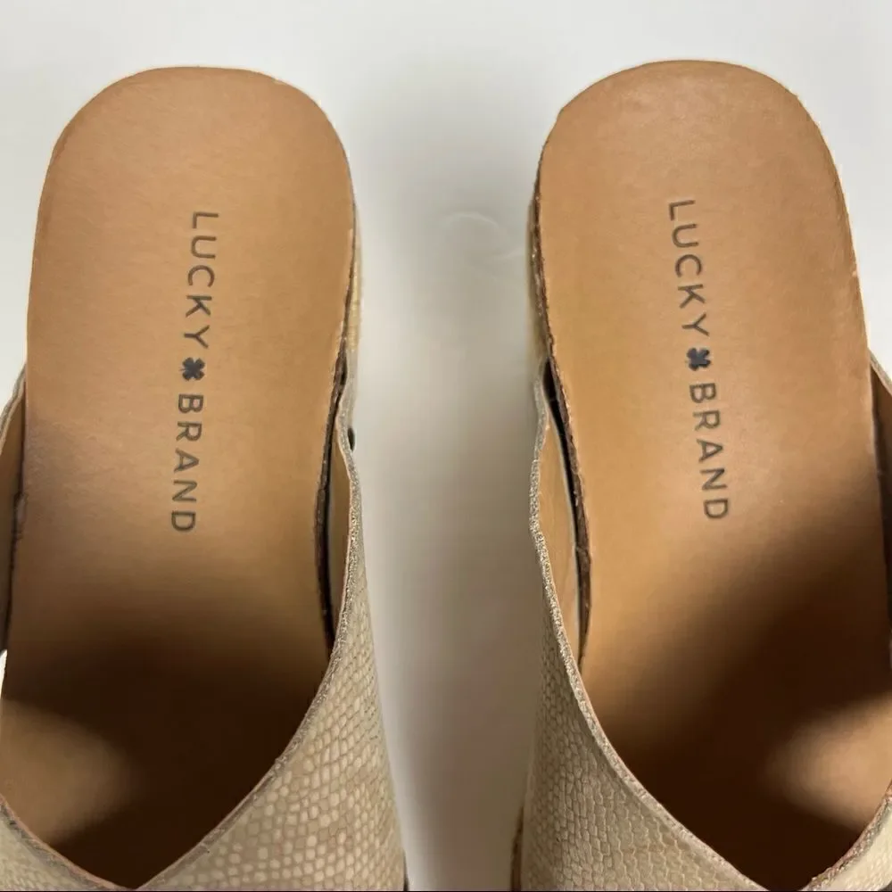 Lucky Brand Wedge Neeka Sandals Snake Skin Print Tan Cream Leather Upper 9M